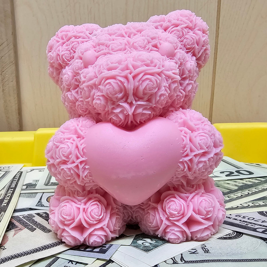 Beeswax Rose Heart Teddy Bear candle