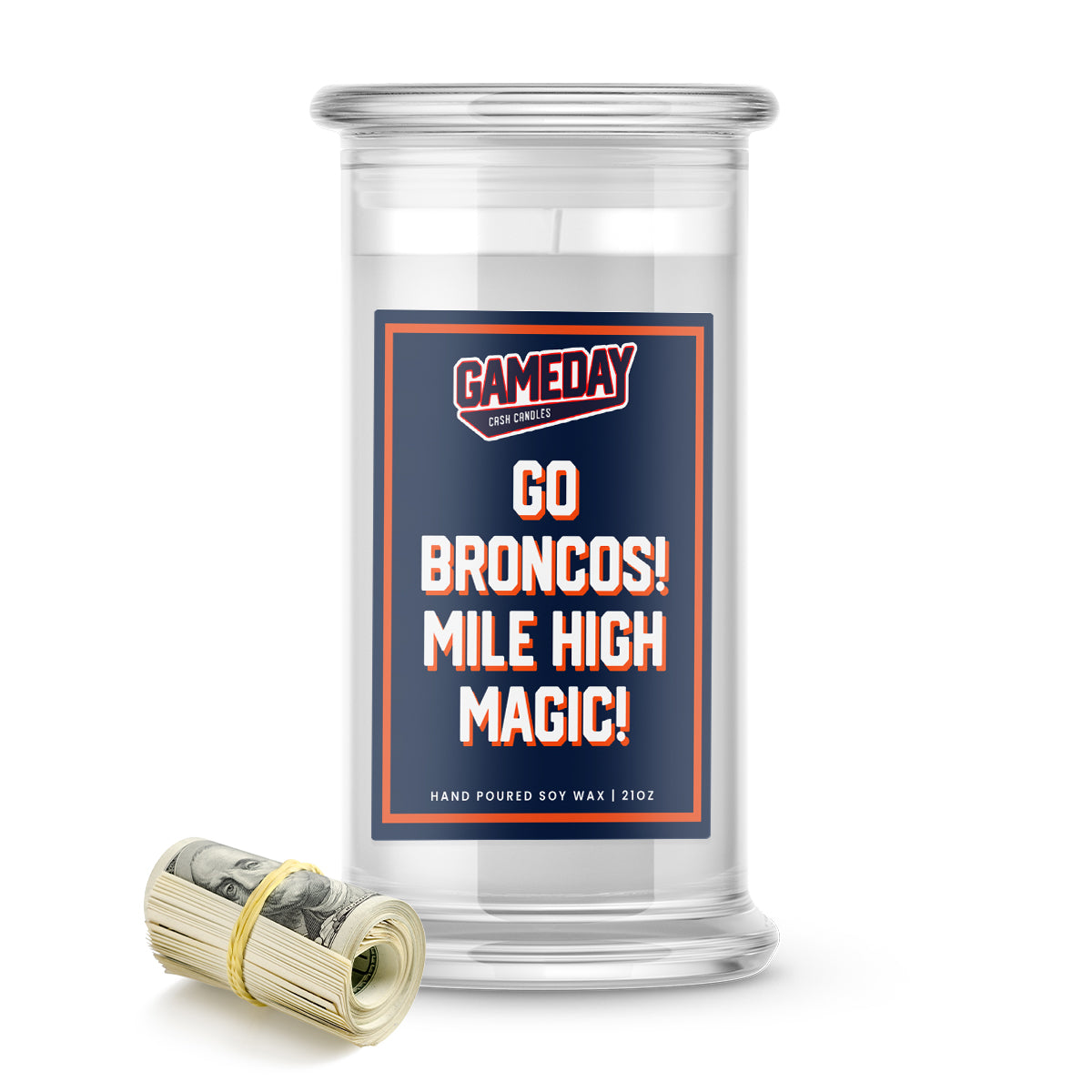 Denver Broncos GO BRONCOS! Cash Candle