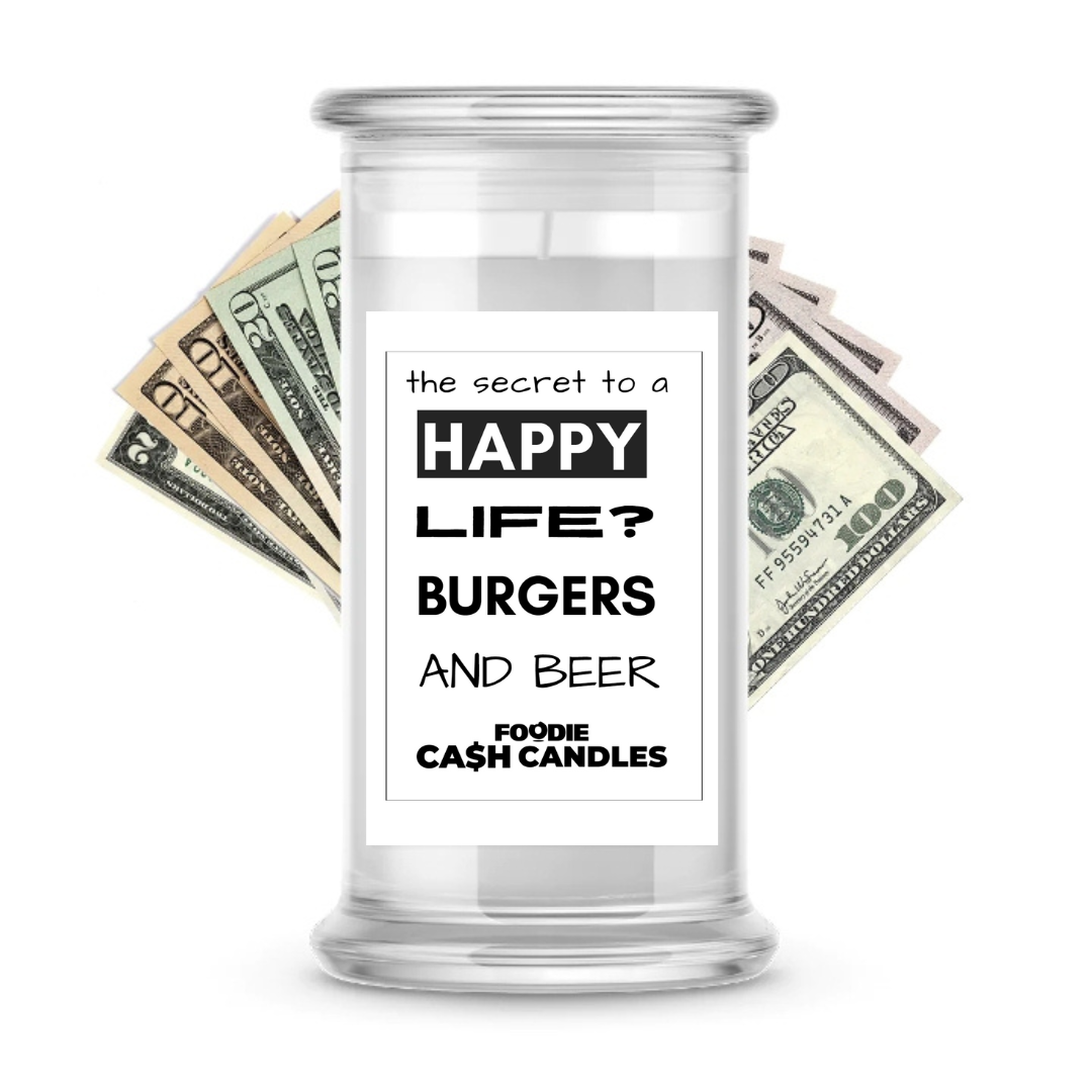 The secret to a Happy Life? Burgers and Beer | Foodie Cash Candles