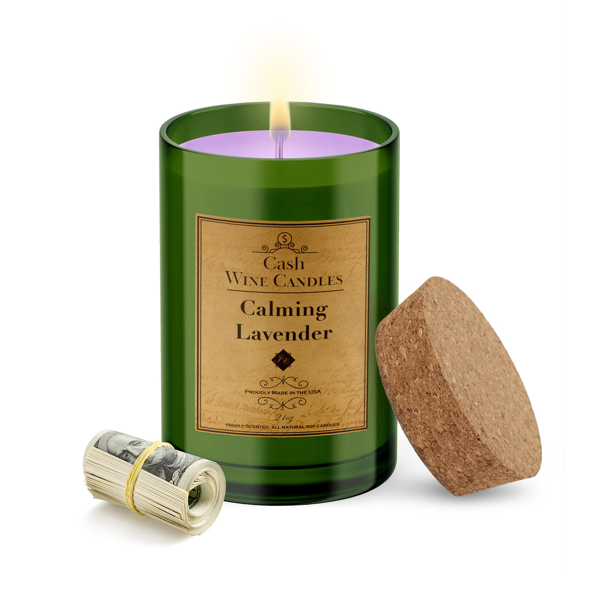 Calming Lavender Wine Bottle Cash Candle