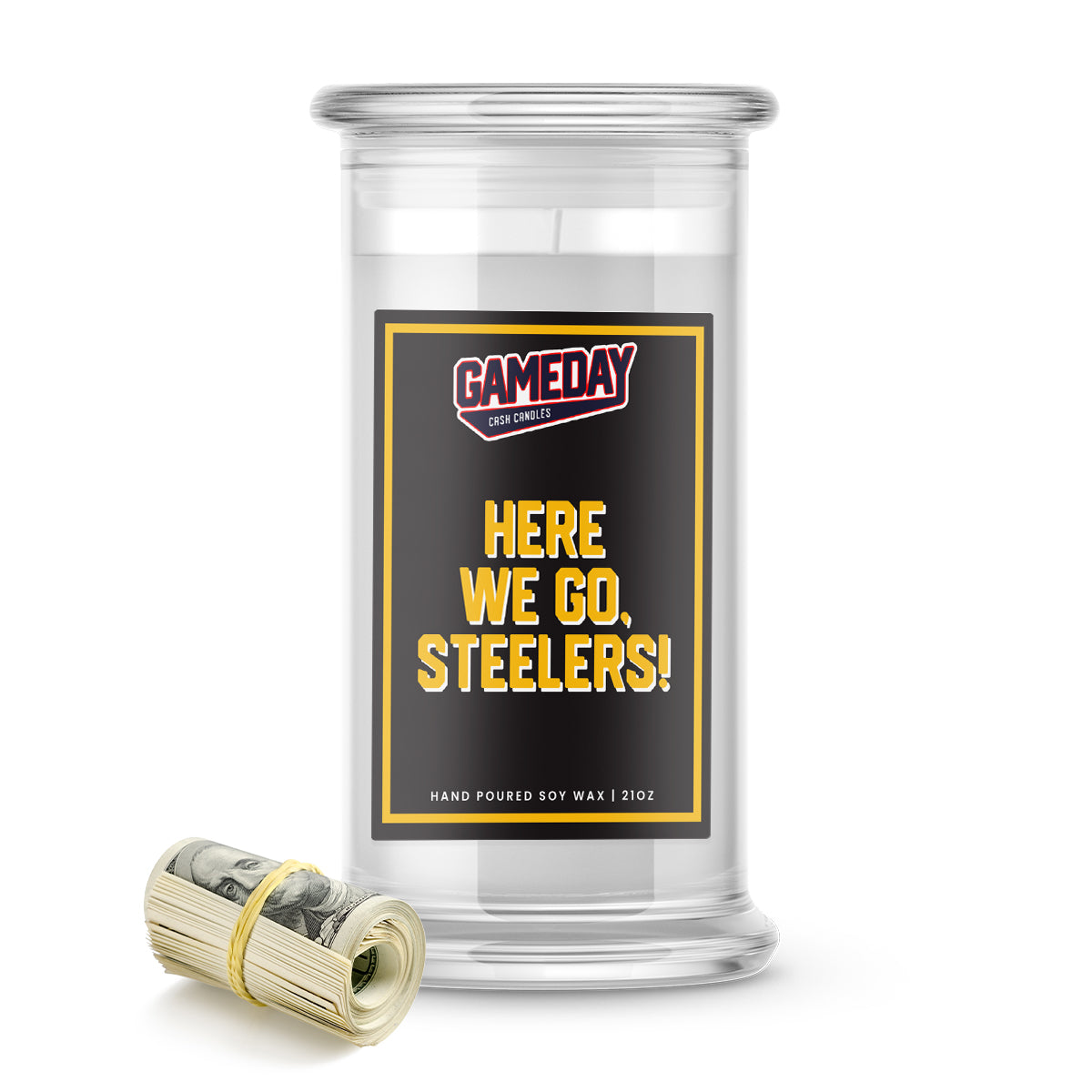 Pittsburgh Steelers HERE WE GO, STEELERS! Cash Candle