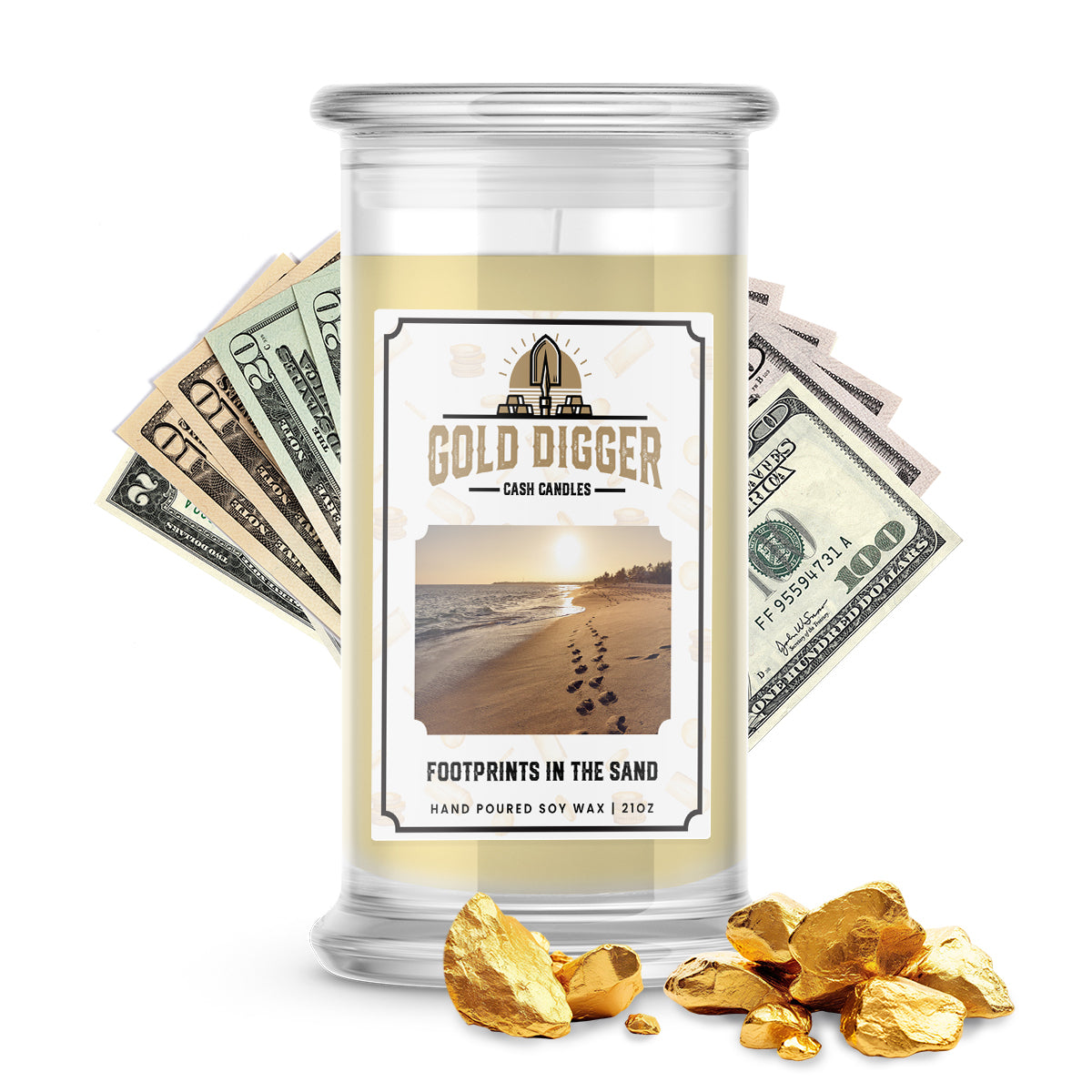 Footprints In The Sand Gold Digger Cash Candle