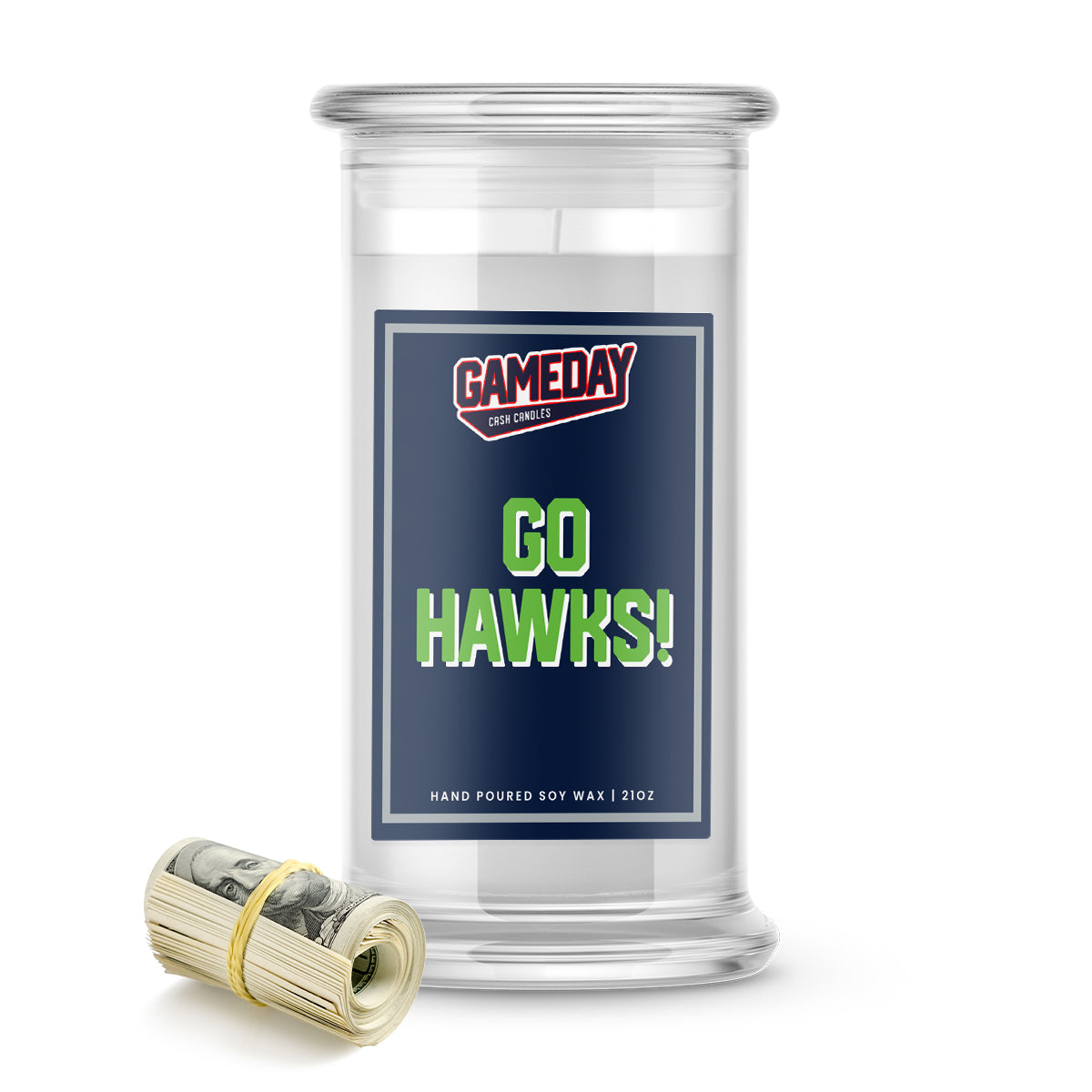 Seattle Seahawks GO HAWKS! Cash Candle