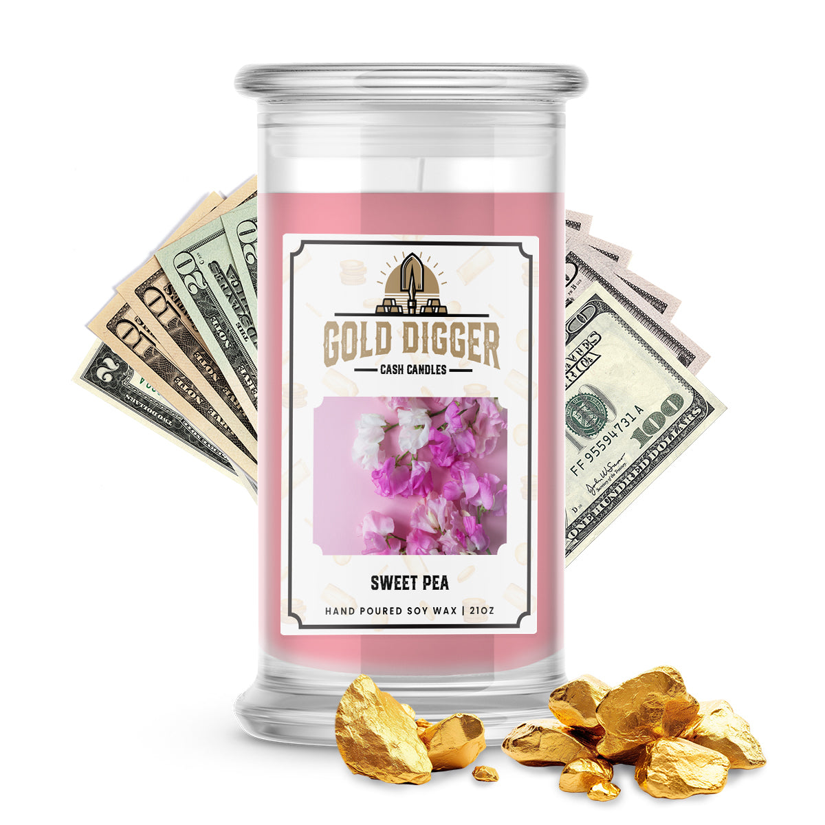 Sweet Pea Gold Digger Cash Candle