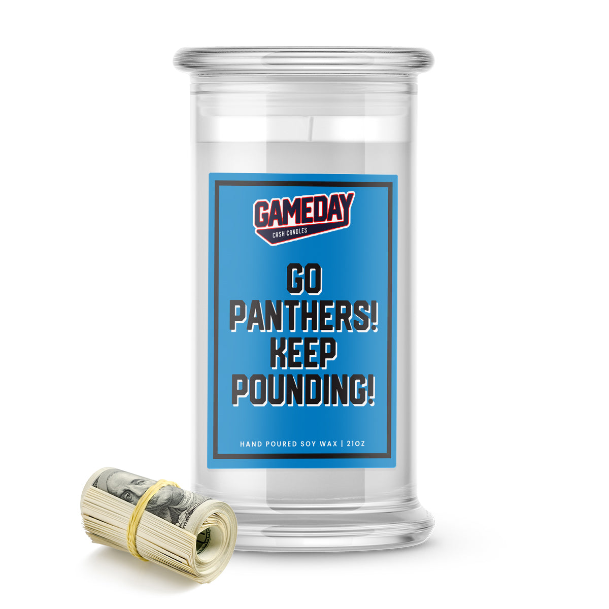 Carolina Panthers GO PANTHERS! Cash Candle