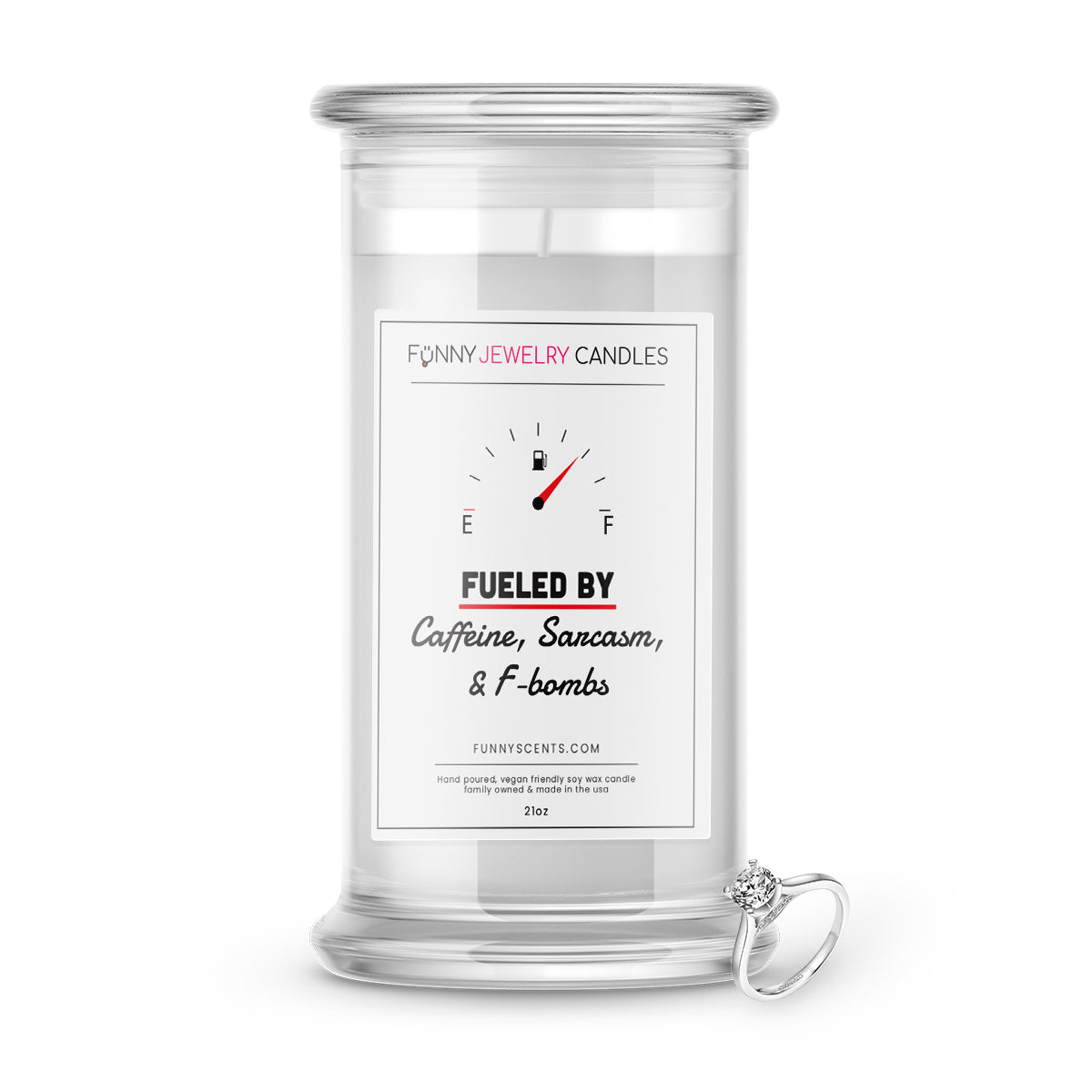 Fueled By Caffeine Sarcasm and f-bombs Jewelry Funny Candles