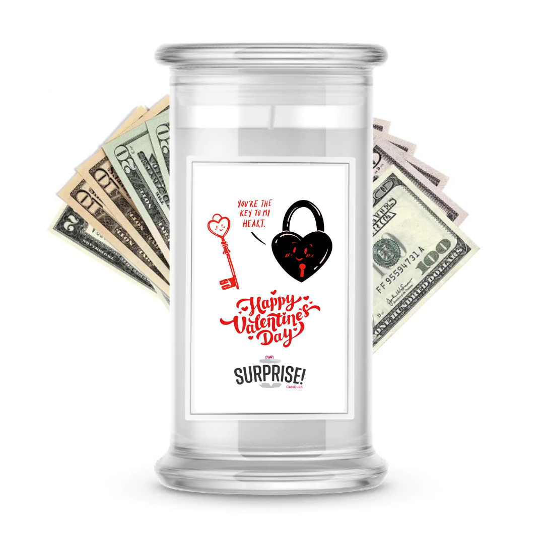 You're the key to my Heart Happy Valentine's Day | Valentine's Day Surprise Cash Candles