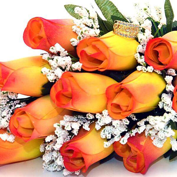 Yellow With Orange Tips Fall Wax Roses Bouquet-Wax Dipped Roses-The Official Website of Jewelry Candles - Find Jewelry In Candles!