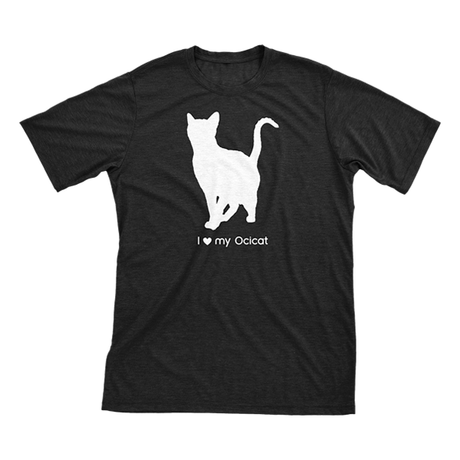 I Love My Ocicat | Must Love Cats® White On Black Short Sleeve T-Shirt-Must Love Cats® T-Shirts-The Official Website of Jewelry Candles - Find Jewelry In Candles!