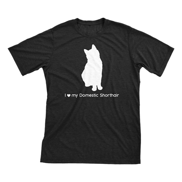 I Love My Domestic Shorthair | Must Love Cats® White On Black Short Sleeve T-Shirt-Must Love Cats® T-Shirts-The Official Website of Jewelry Candles - Find Jewelry In Candles!