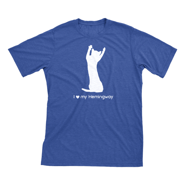 I Love My Hemingway | Must Love Cats® White On Heathered Royal Blue Short Sleeve T-Shirt-Must Love Cats® T-Shirts-The Official Website of Jewelry Candles - Find Jewelry In Candles!