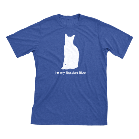 I Love My Russian Blue | Must Love Cats® White On Heathered Royal Blue Short Sleeve T-Shirt-Must Love Cats® T-Shirts-The Official Website of Jewelry Candles - Find Jewelry In Candles!