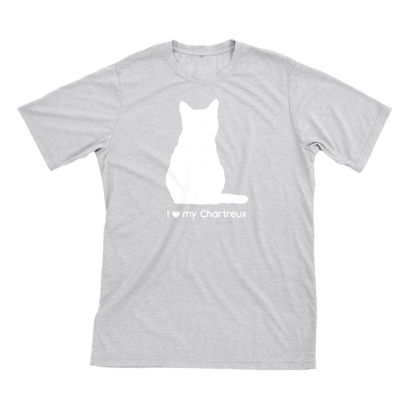 I Love My Chartreux | Must Love Cats® White On Heathered Grey Short Sleeve T-Shirt-Must Love Cats® T-Shirts-The Official Website of Jewelry Candles - Find Jewelry In Candles!