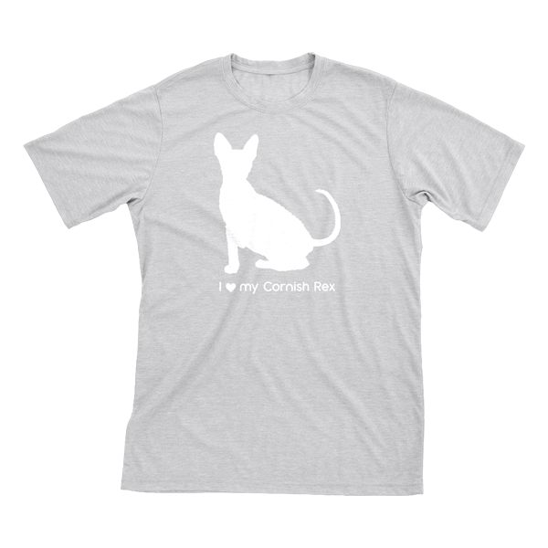 I Love My Cornish Rex | Must Love Cats® White On Heathered Grey Short Sleeve T-Shirt-Must Love Cats® T-Shirts-The Official Website of Jewelry Candles - Find Jewelry In Candles!