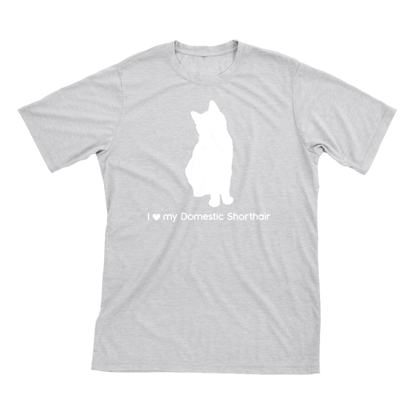 I Love My Domestic Shorthair | Must Love Cats® White On Heathered Grey Short Sleeve T-Shirt-Must Love Cats® T-Shirts-The Official Website of Jewelry Candles - Find Jewelry In Candles!