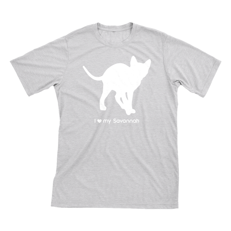 I Love My Savannah | Must Love Cats® White On Heathered Grey Short Sleeve T-Shirt-Must Love Cats® T-Shirts-The Official Website of Jewelry Candles - Find Jewelry In Candles!