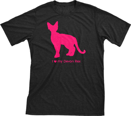 I Love My Devon Rex | Must Love Cats® Hot Pink On Black Short Sleeve T-Shirt-Must Love Cats® T-Shirts-The Official Website of Jewelry Candles - Find Jewelry In Candles!