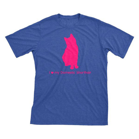 I Love My Domestic Shorthair | Must Love Cats® Hot Pink On Heathered Royal Blue Short Sleeve T-Shirt-Must Love Cats® T-Shirts-The Official Website of Jewelry Candles - Find Jewelry In Candles!