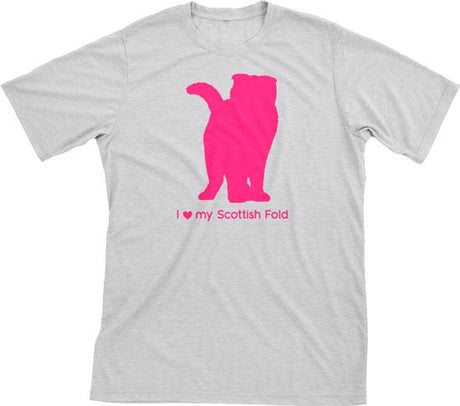 I Love My Scottish Fold | Must Love Cats® Hot Pink On Heathered Grey Short Sleeve T-Shirt-Must Love Cats® T-Shirts-The Official Website of Jewelry Candles - Find Jewelry In Candles!