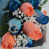 Scented Blue And Coral Mixed Wax Roses Bouquet-Wax Dipped Roses-The Official Website of Jewelry Candles - Find Jewelry In Candles!